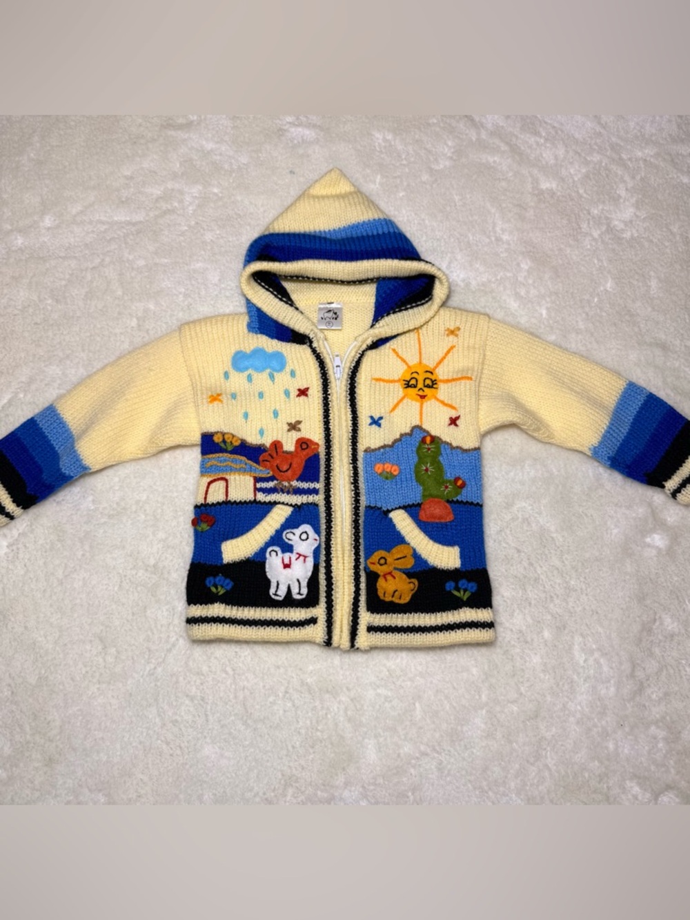HAND-MADE AND HAND-EMBROIDERED PERUVIAN HOODED zip up toddler SWEATERS Sz 2